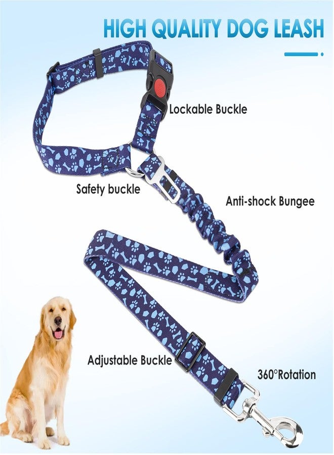 Lukovee Dog Seatbelt Leash for Cars, 2 Pack Pet Safety Car Seat Belt with Adjustable Buckle & Reflective Bungee, Connect Dog Harness in Vehicle Car Dogs Restraint Travel Daily Use (Blue Paw) - Image 2